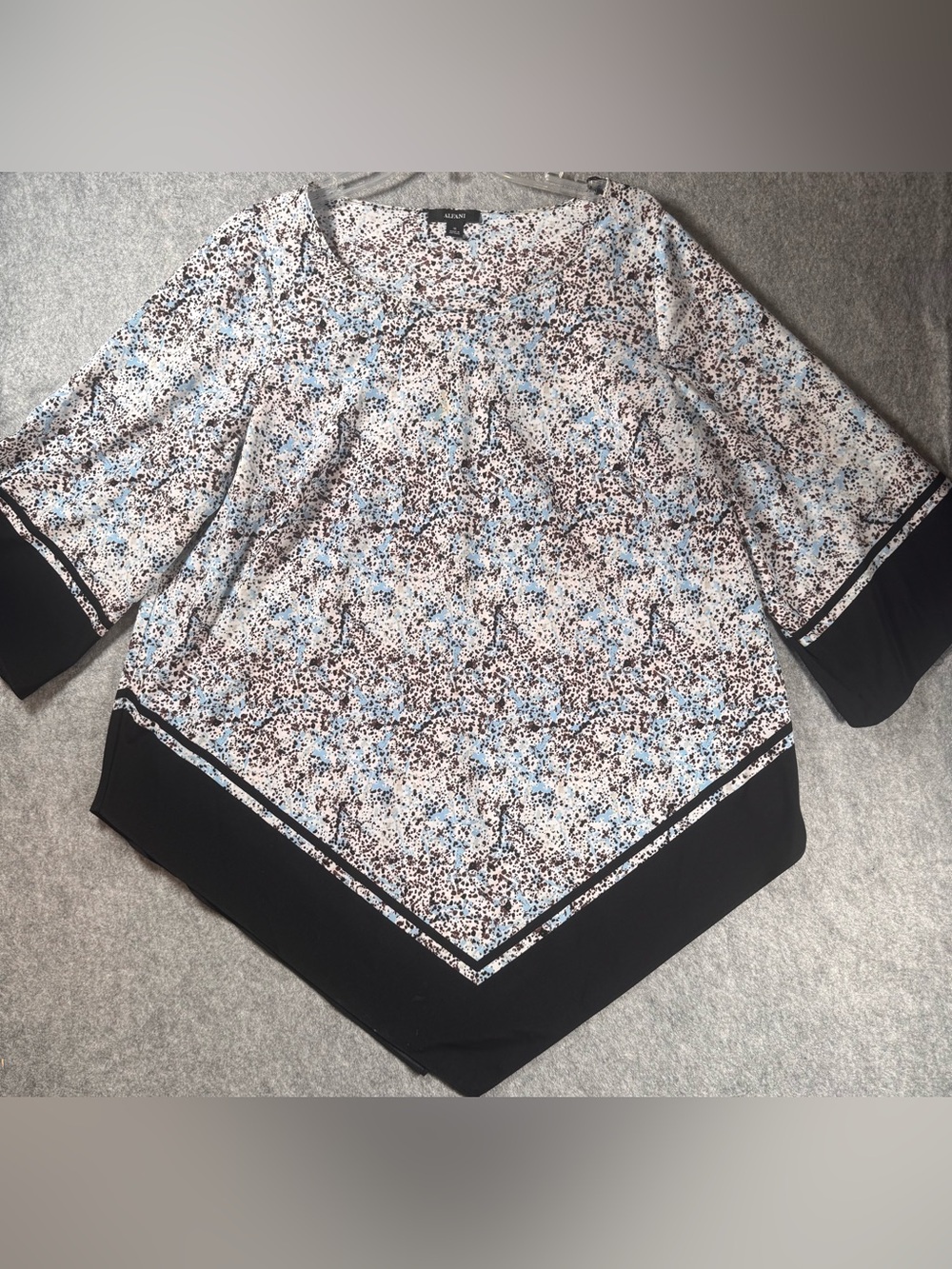 Alfani 1X Blouse Blue Brown Abstract Print 3/4 Sleeve Color Block Plus Size